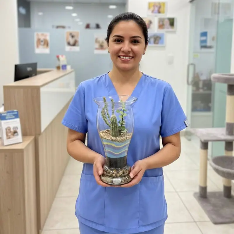 Entrega de un terrario CLONED a una clienta en su lugar de trabajo